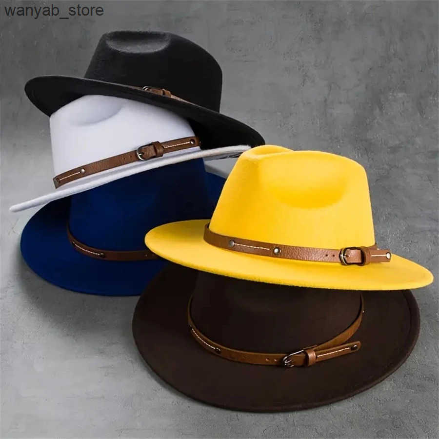 Wide Brim Hats Bucket Hats A Mens Western Cowboy Hat Retro Felt Top Hat Leather Buckle Accessories Jazz Hat Multi-Colored For Women To Wear L240910