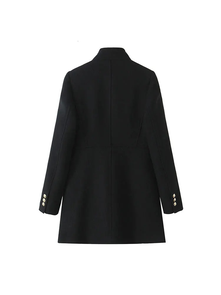 TRAF 2024 Autumn Woman Coat Double Breasted Long Artificial Wool Blended Sleeve Woolen Warm Women 241121