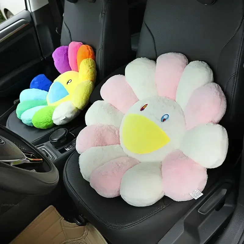 Creative Sunflower Stuffed Cushion Flower Plush Pillow Cute Smile Rainbow Sunflower Decorative Pillow Office Back Plush Cushion 240422