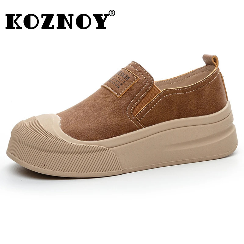 Koznoy 4cm Genuine Leather y Sneaker Comfy Loafer Slip on Fashion Platform Wedge Spring Women Big Size Autumn Flats 241126