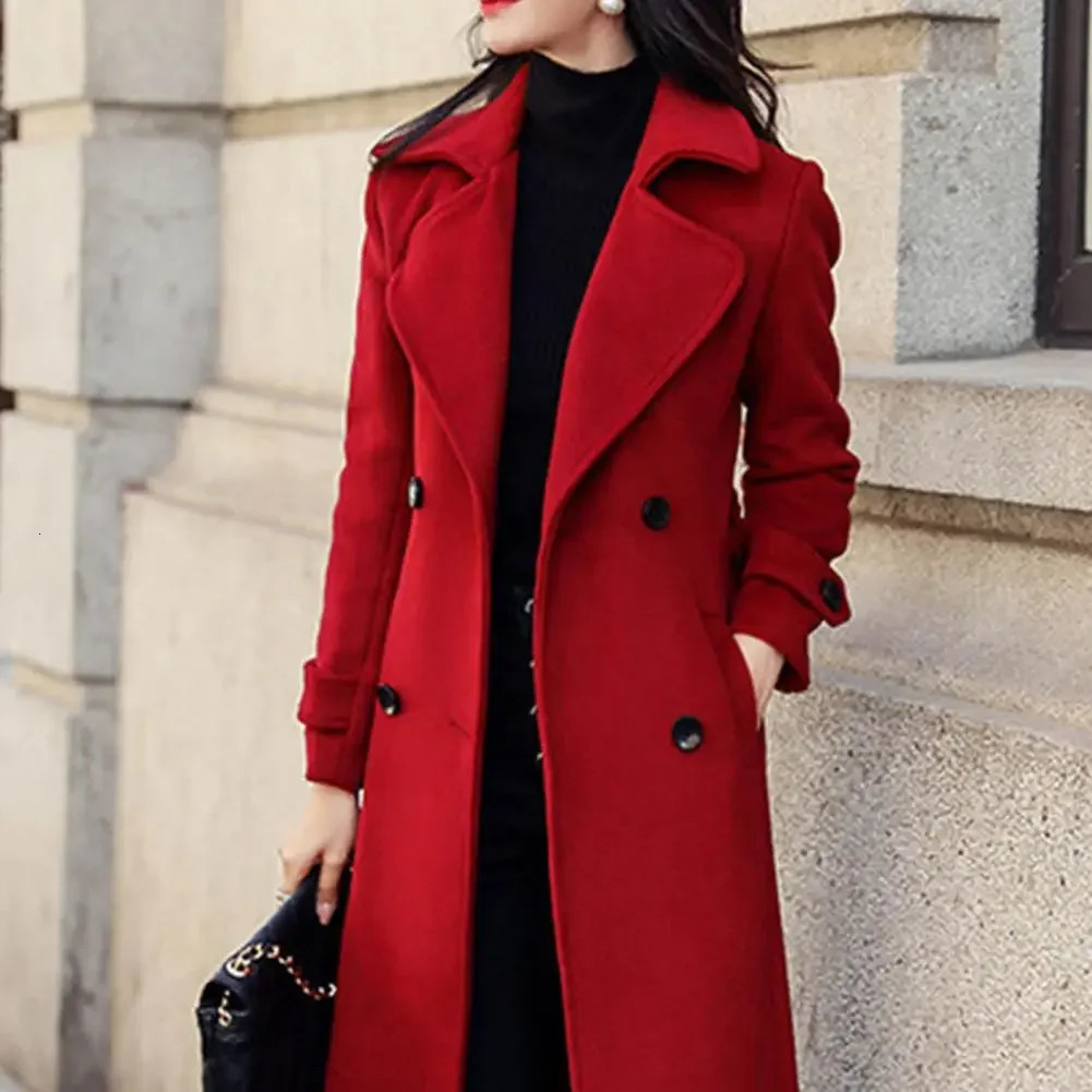 Thermal Winter Overcoat Women Business Midcalf Length Jacket Formal Wool Blends Doublebreasted Coat Thick 241121