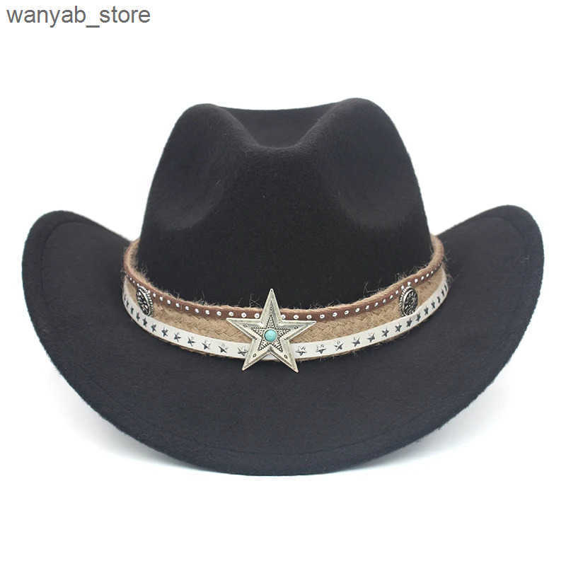 Wide Brim Hats Bucket Hats 3 Sizes Parent-child Men Women Kids Children Woolen Western Cowboy Hat Wide Brim Sunhat Party Travel Outdoor Cap Classical 