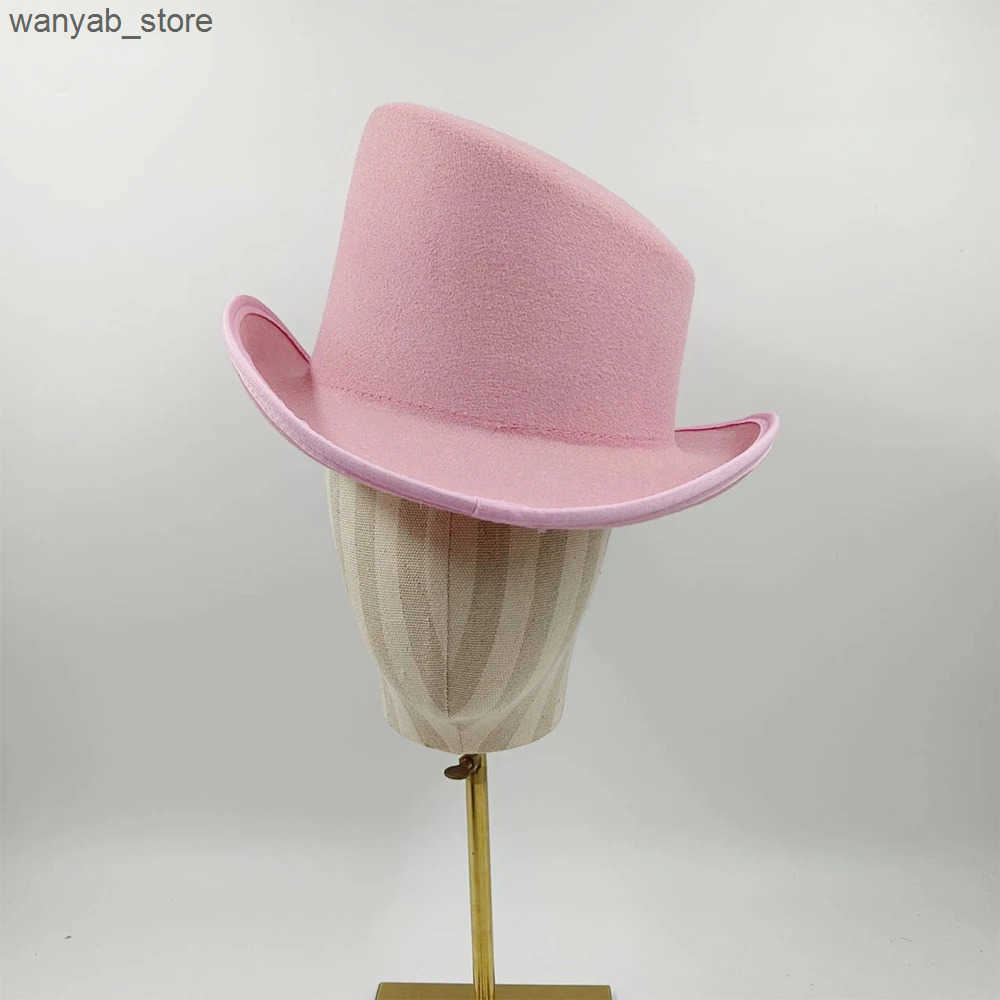 Wide Brim Hats Bucket Hats New High Top Gentleman Derby Hat Fedora Hat Mens and Womens Gentleman Colorful Bevel Top Hat Felt Magic Hat President Hat L