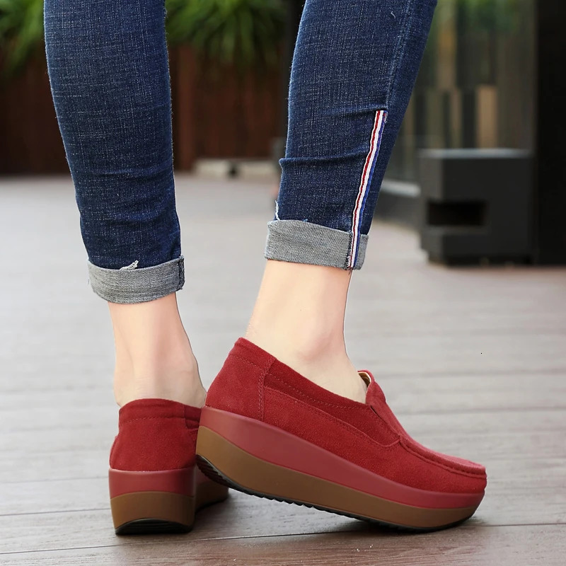 Women Flat Platform Loafers Ladies Elegant Suede Leather Moccasins Shoes Woman Slip On Moccasin Womens Blue Casual 241126