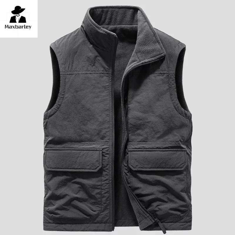 Men's Down Parkas 2024 Winter Mens Sleeveless Jackets Male Reversible Warm Waistcoats Casual Outwear Men Fleece Thermal Soft Vests Clothing 6XL z