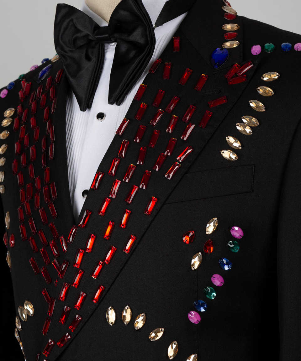 Luxury Men Suits Beaded Rhinestone Two Piece Sets Pants Jacket Peaked Lapel Wedding Tuxedos Double Breasted Business Formal Wedding Suit For Groom Cus