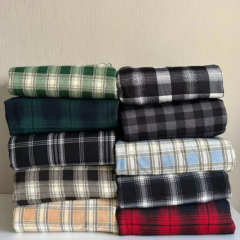 Padded Thickened Wide Leg Pants Winter LambswoolPlaid Female High Waist Casual Straight 241125