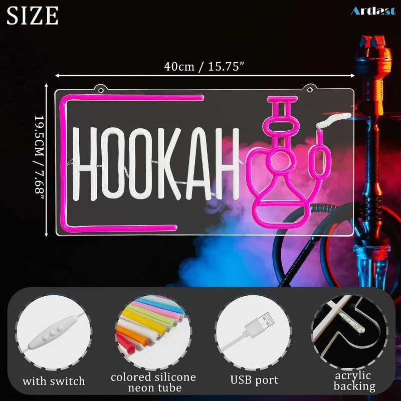 Hookah Neon Sign LED Hookah Smoke Shop Hookah Wall Decor for Man Cave Bar Smoke Louge Business Open Light Party Decoration Z241130