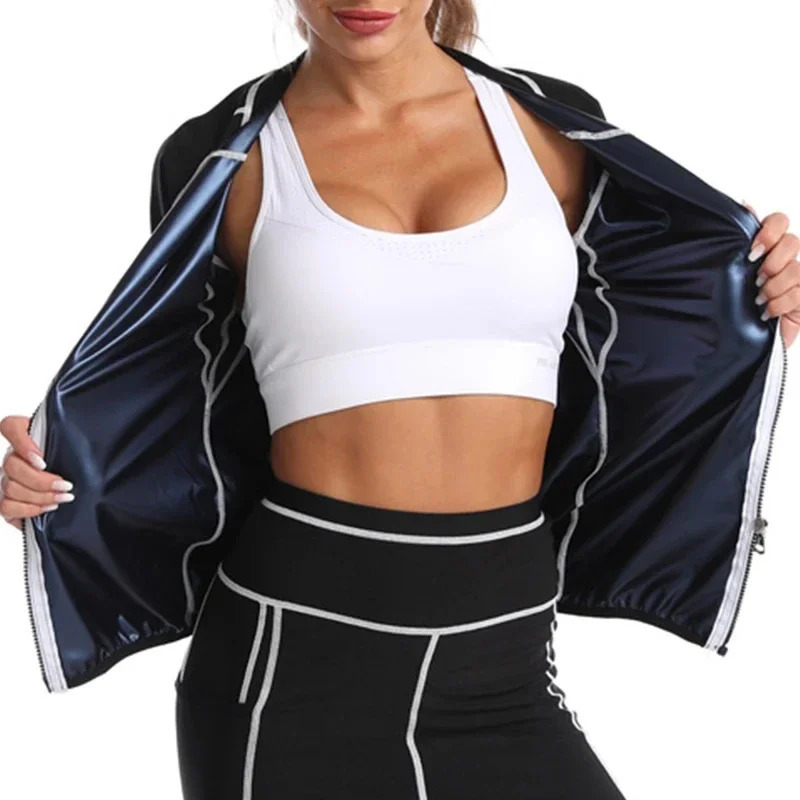 CXZD Women Sauna Shapewear Weight Loss Sweat Jacket Long Sleeve Slimming Top Fat Body Shaper Workout Leggings Trimmer 241126