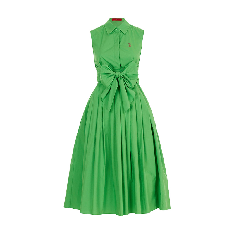 Summer New Casual Commuting Elegant Lapel Women's Dress Fashion Solid Color Ruched Buttoned V Neck Shirt Dresses