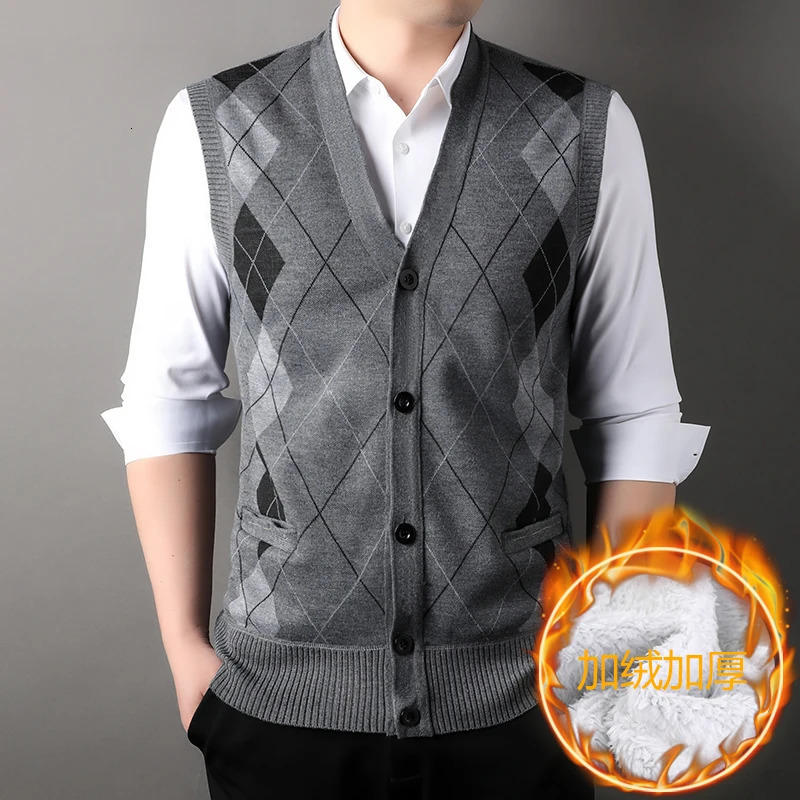 Mens Cardigan Sweater Vest with Autumn and Winter Warm Slim Knit Waistcoat for Men 241129