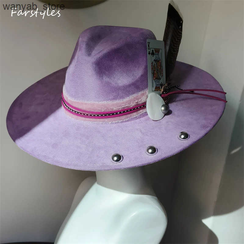 Wide Brim Hats Bucket Hats INS Wide Brim fedora hats Felt Suede hat turquoise Men women Feather accessory Fedoras DIY flat brim hat Jazz hat Top hats 