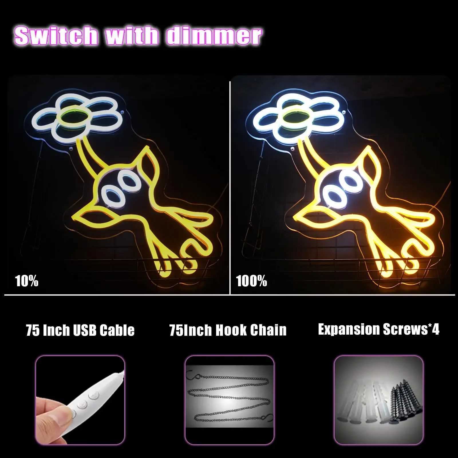 LED Neon Sign for Room Decor Neon Anime Sign Yellow Pikmin Neon Light LED Sign for Gaming Room Birthday Gift USB Z241130