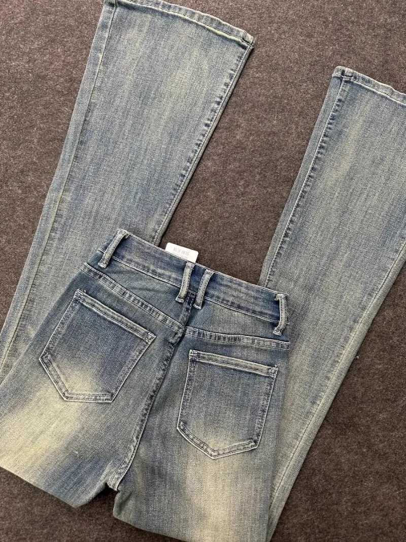 Women's Jeans Fashion Strt Blue Washed Micro Flared Jeans Womens 2024 Summer New Loose Elastic Harajuku Korean Casual High Waist Straight Jeans H