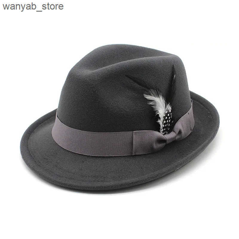 Wide Brim Hats Bucket Hats New Wool Women Men Fedora Hat For Winter Autumn Elegant Lady Gangster Trilby Felt Homburg Church Jazz Hat 55-58CM adjustabl
