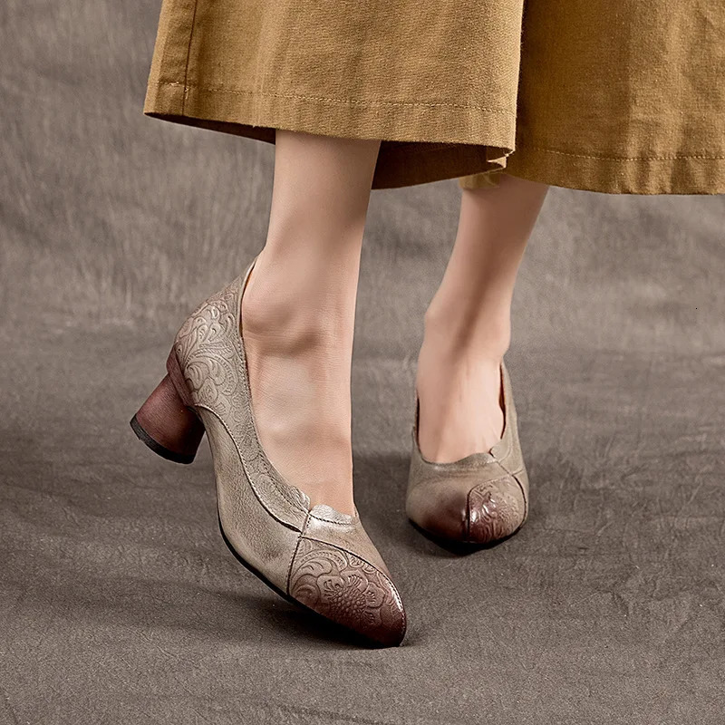 Retro Nostalgic Style Cowhide Womens Shoes All Genuine Leather Pumps Mary Jane 241126