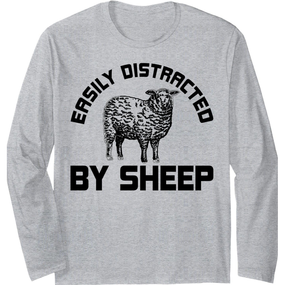 Long Sleeve Shirts for Men sweatshirt Easily Distracted By Sheep Tee Farm Animal Vintage Gift Long Sleeve Streetwear Casual tops clothes cool