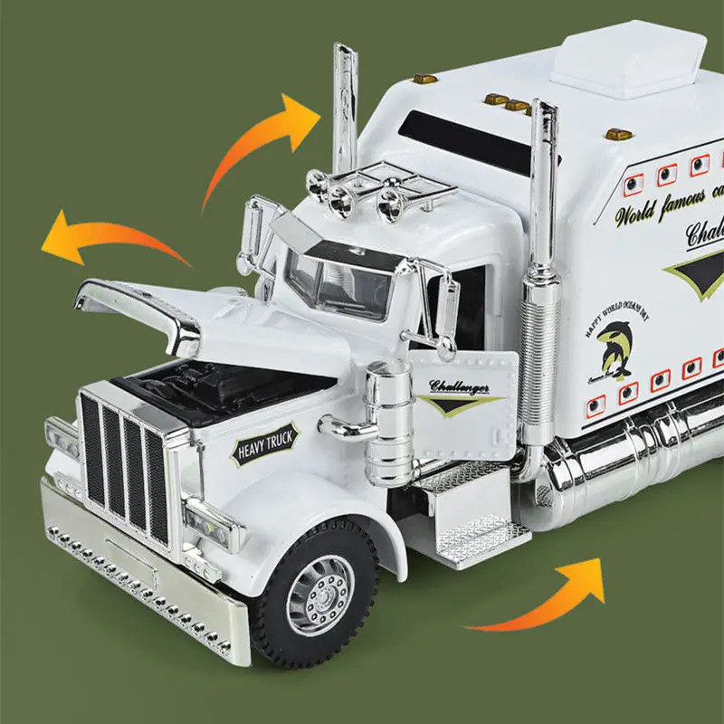 124 Alloy Trailer Truck Head Car Model Diecast Metal Container Engineering Transport Vehicles Kids Toy Gift 240430