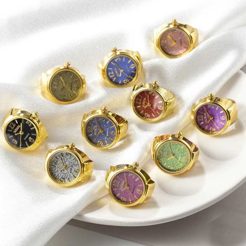 Band Rings Vintage Punk Finger Watch Mini Elastic Band Alloy Watch Couple Ring Jewelry Watch Vintage Roman Quartz Watch Ring Womens J0429