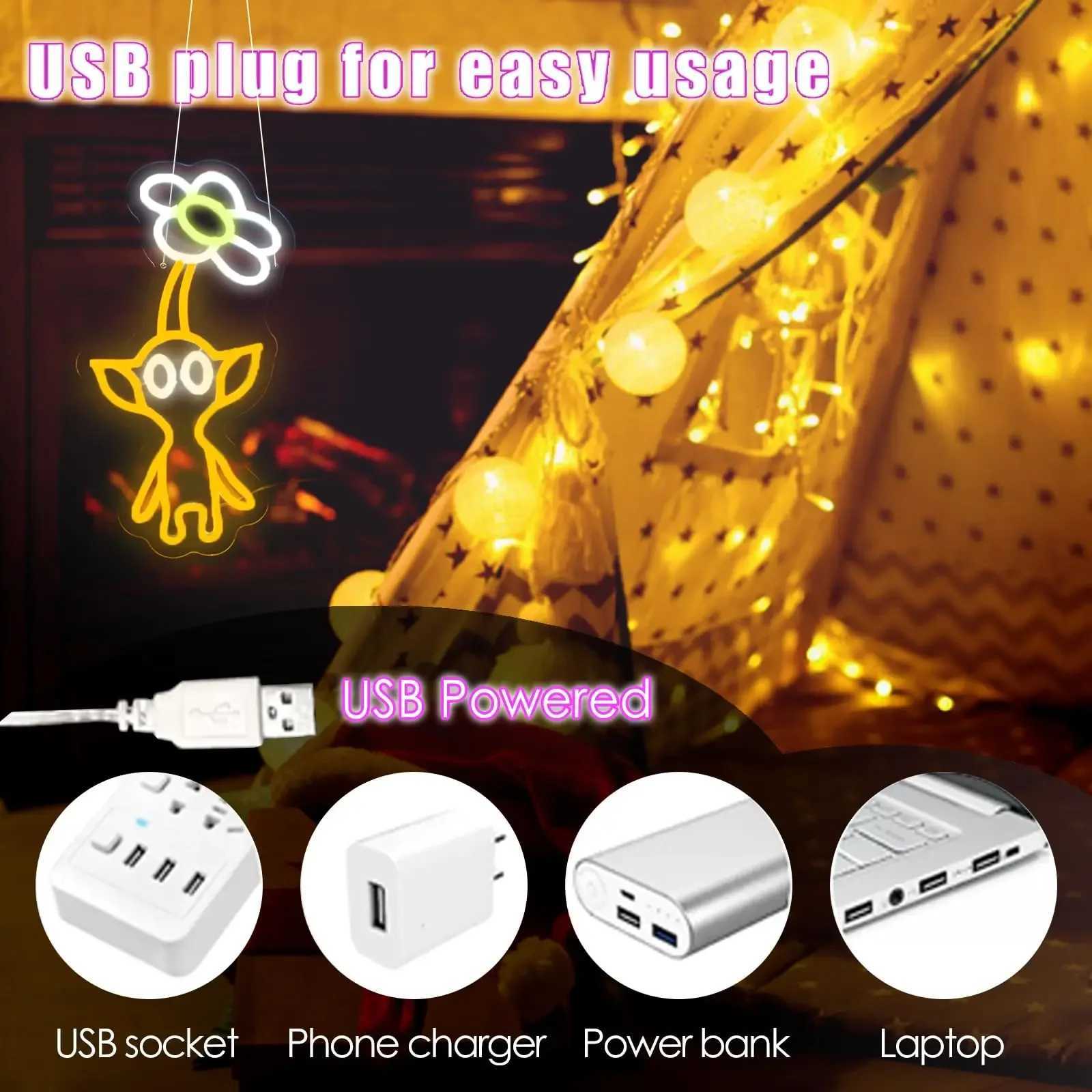 LED Neon Sign for Room Decor Neon Anime Sign Yellow Pikmin Neon Light LED Sign for Gaming Room Birthday Gift USB Z241130