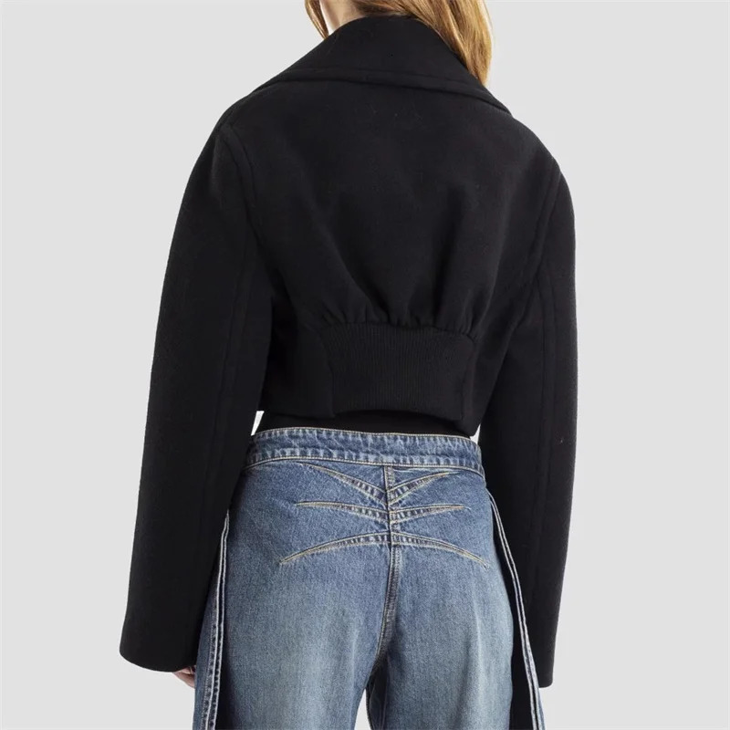 Womens coats 2024 Winter in outerwears Large Collar Short Wool Women coat High quality long sleeved top y2k jacket 241129