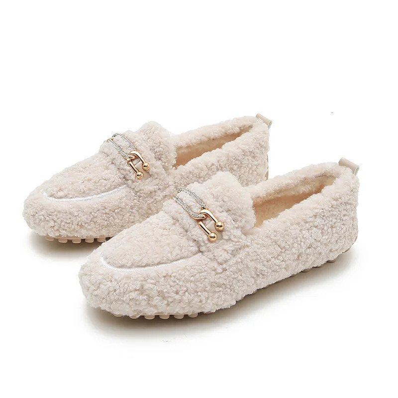 Sheep Fur Lined Loafer Lambswool Shoes Ladies Winter Slip On Furry Flats Cotton Wool Mocasine Femme Barefoot Boots 241126
