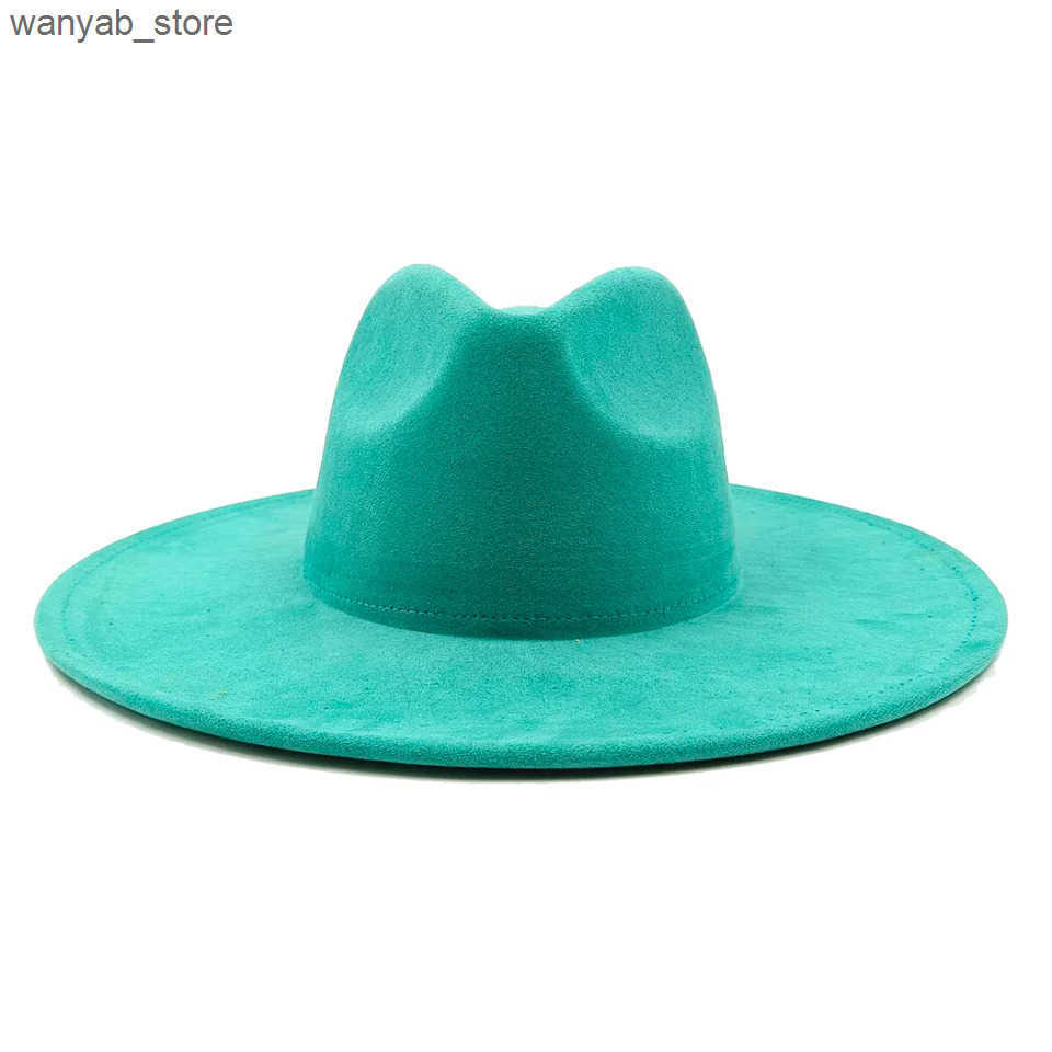 Cloches Suede Federa Hat Heart Top 9.5cm Brim Feather Accessories Wide Brim Jazz Hat Men and Women Panama Hat Sombrero Mujer Gorras L240910