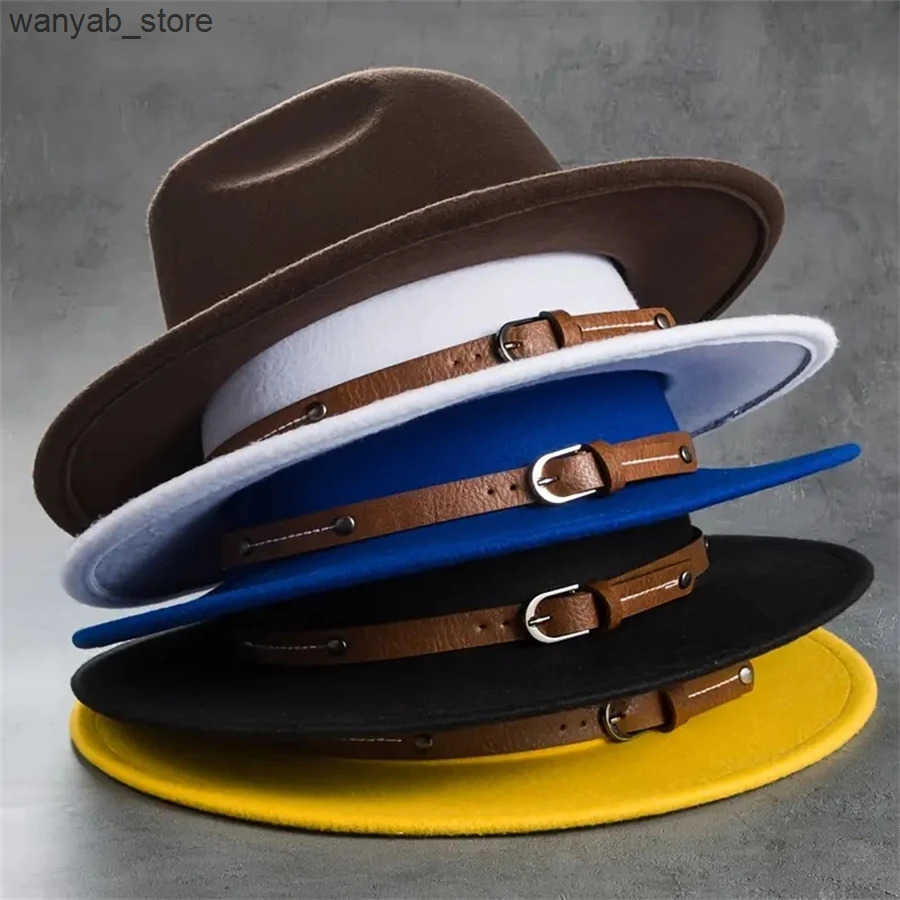 Wide Brim Hats Bucket Hats A Mens Western Cowboy Hat Retro Felt Top Hat Leather Buckle Accessories Jazz Hat Multi-Colored For Women To Wear L240910