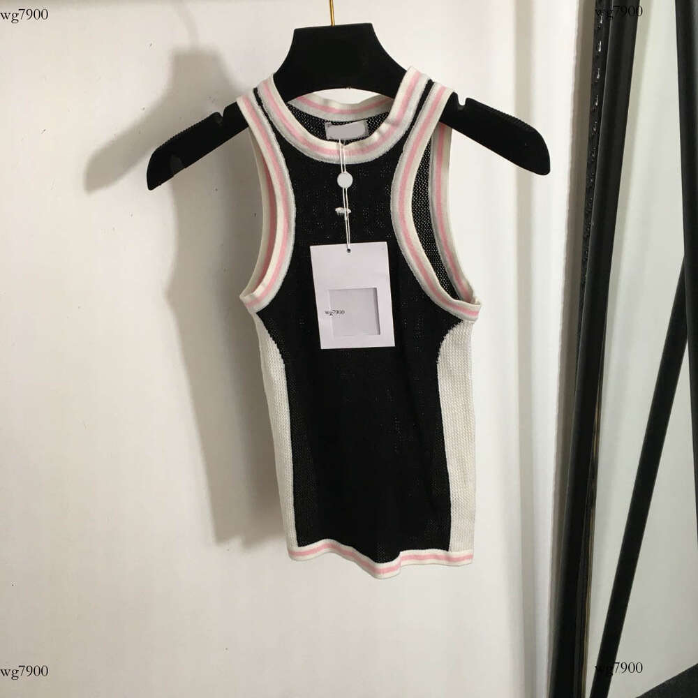 designer knit vest women brand clothing for womens summer tops fashion embroidery logo ladies sleeveless Hollow and breathable versatile t shirt Apr 29