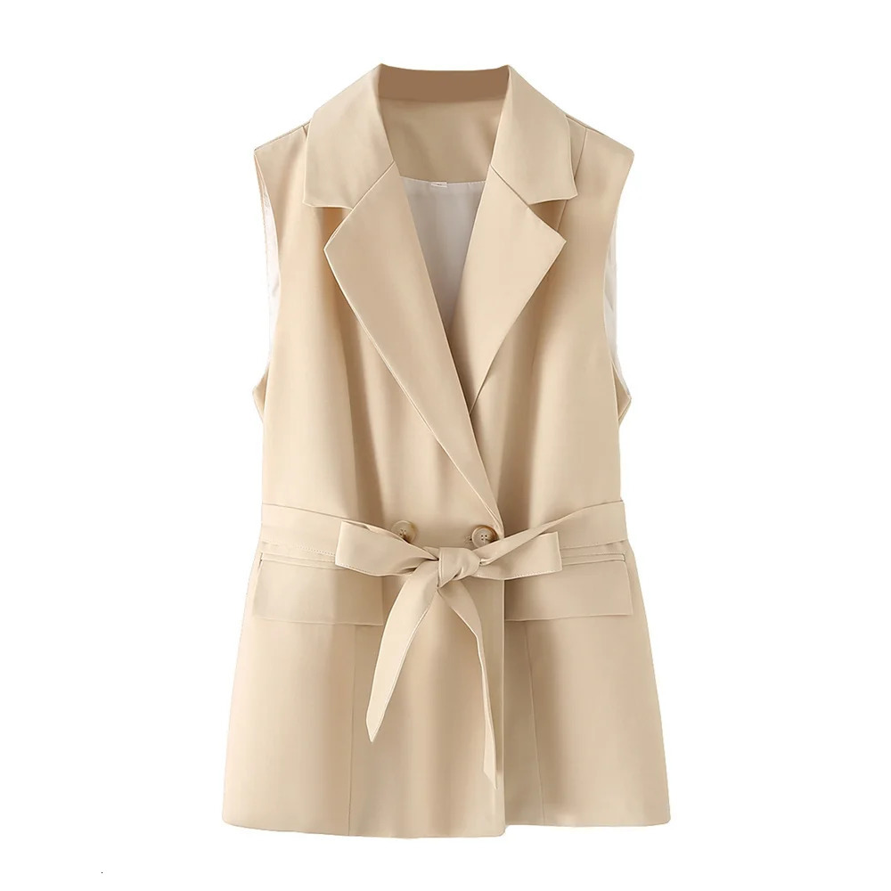 Spring Womens Fashion Style Belt Decoration Double breasted Vest Coat High Waist Straight Leg Pants Set 240423