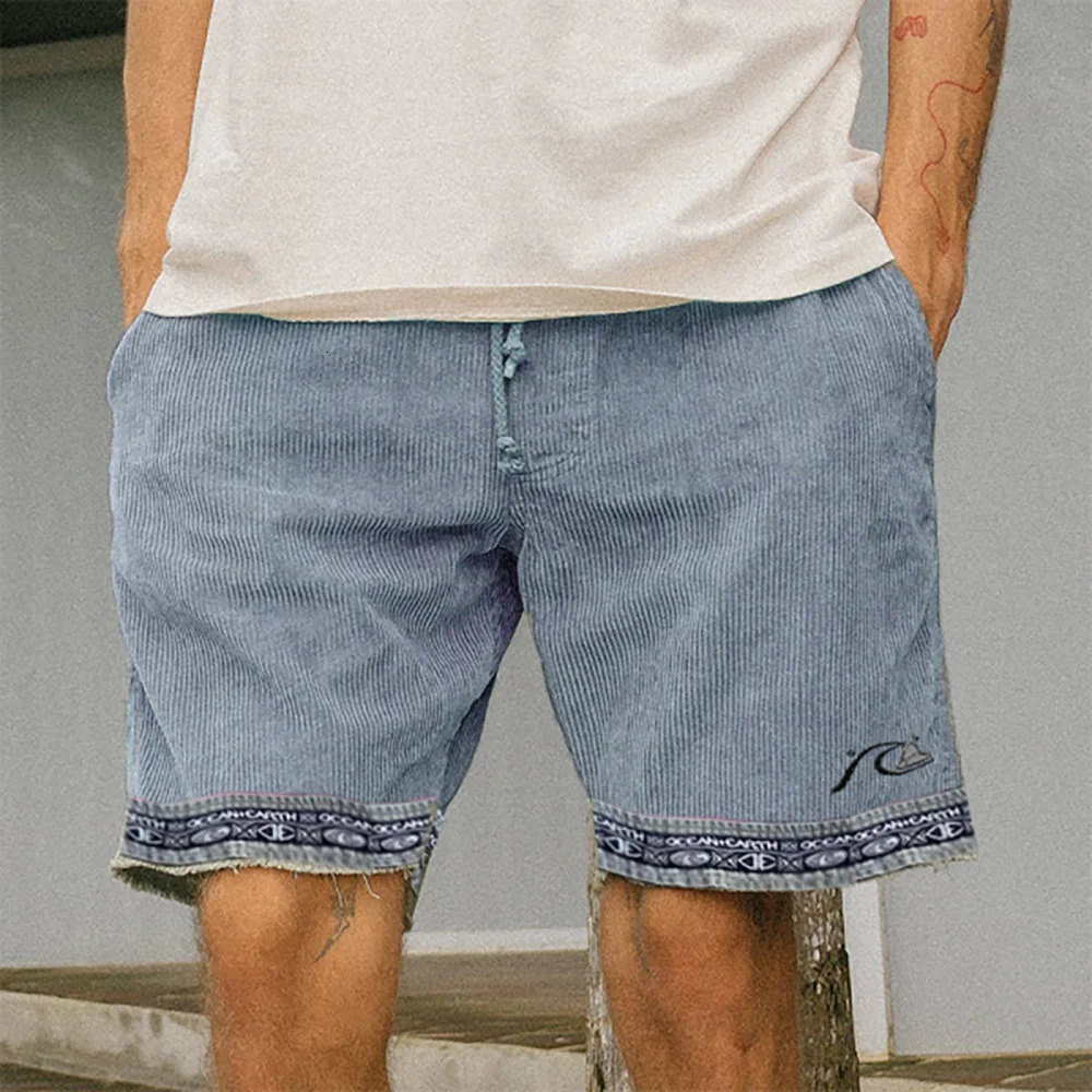 Retro Corduroy Surf Shorts Summer Beach Vacation Casual Fashion Men Short Pants Loose Large Size 3XL Male Outdoor 240415