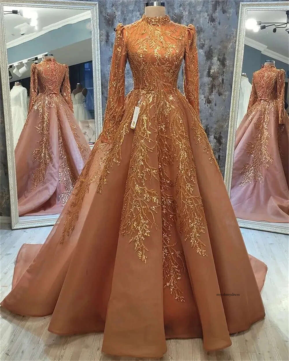 Full Long Sleeve Muslim Evening Dresses 2023 High Neck Lace Plus Size Formal Prom Party Gowns Robe De Soiree 0431
