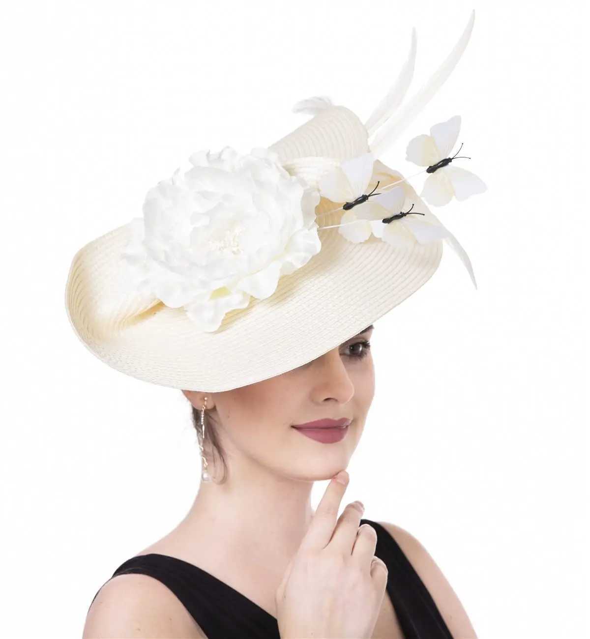 Wide Brim Hats Bucket Hats Fashion Elegant Butterfly Flowers Exaggerated Fascinator Hat Tea Party Kentucky Derby Hat Fascinator Headband for Cocktail 