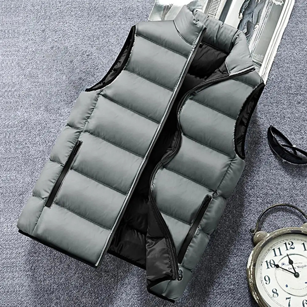 Men Vest Coat Winter Sleeveless Padded Waistcoat Stand Collar Heat Retention Thermal Warm Casual Zipper 241129