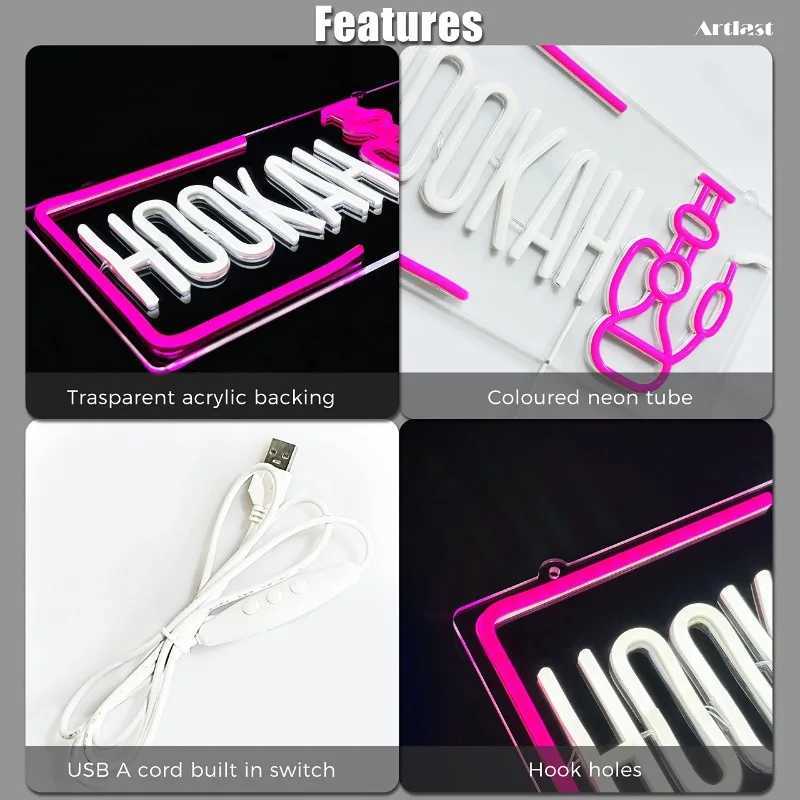 Hookah Neon Sign LED Hookah Smoke Shop Hookah Wall Decor for Man Cave Bar Smoke Louge Business Open Light Party Decoration Z241130