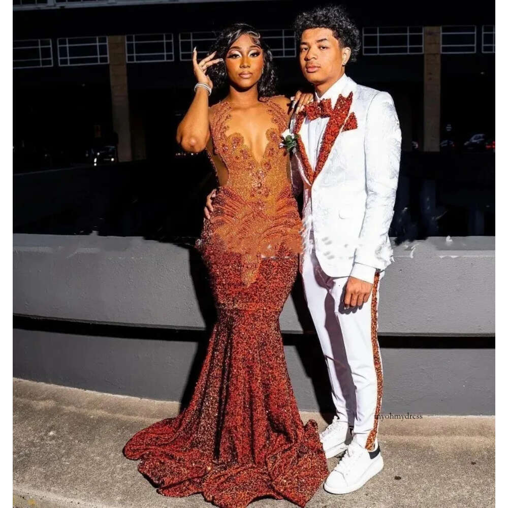 Orange Prom Dresses Women 2024 Sheer Neck Crystal Sequin Mermaid Party Gowns Long Birthday Outfits Vestidos De Gala 0431
