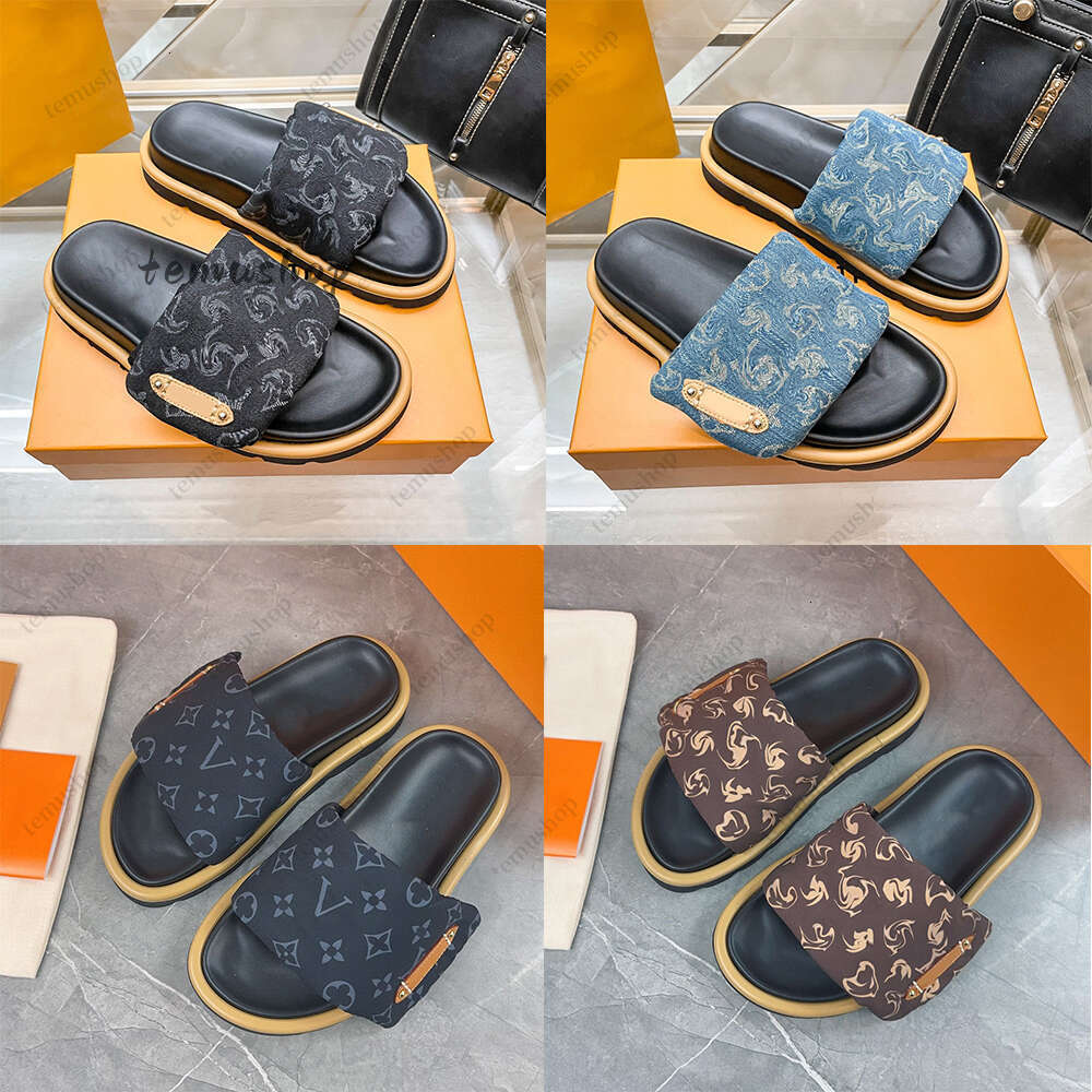Sliders Designer Slippers Women Men Pool Pillow Flat Comfort Mules Slides Classic Prints Embossed Summer Sandals Black Grey Beach Shoes 35-45