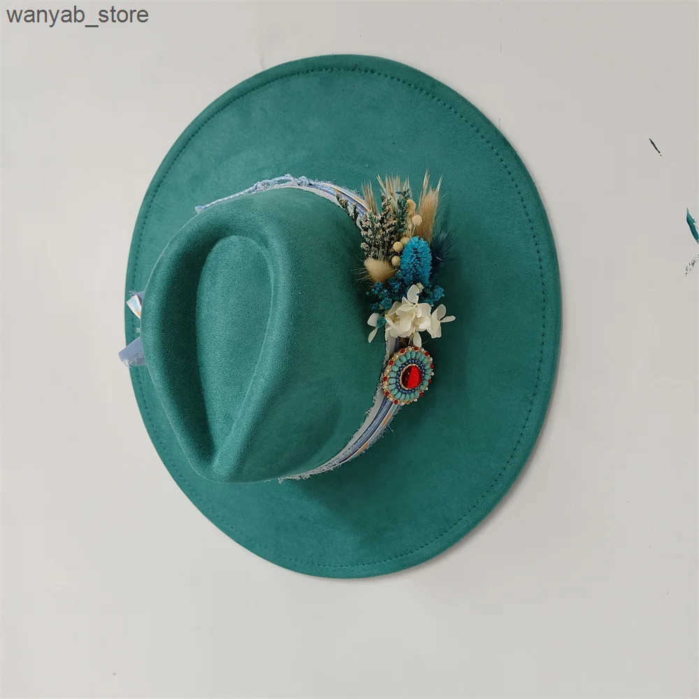 Wide Brim Hats Bucket Hats Embroidered three-dimensional flower fedora hat Womens jazz top hat Spring and autumn panama church fashion elegant wedding