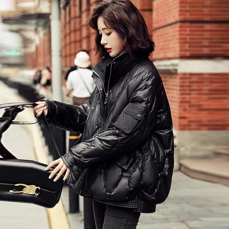 New white duck down short winter version, Korean loose and fashionable women's stand up collar versatile jacket, trendy designer cotton jacket