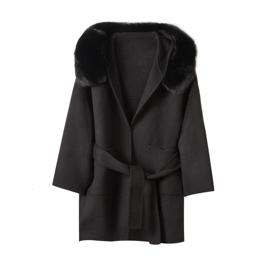 2023 Arrival High Quality Cashmere Women Jacket Real Fur Collar Fashion Model Wool Coat 241121