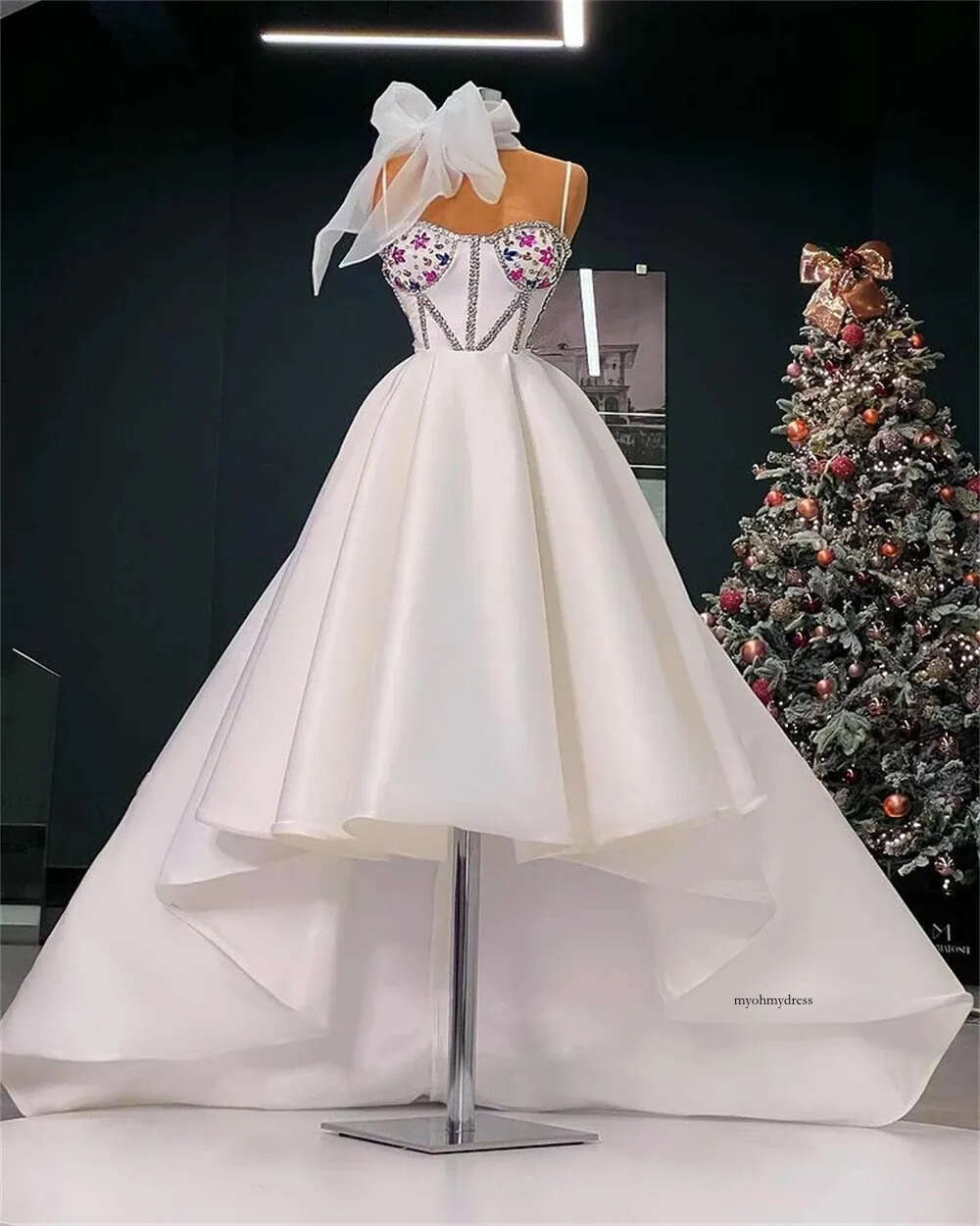 Elegant White Evening Dress Colorful Crystal Beaded Spaghetti Strap Formal Dresses For Bridal Guest Party Gowns Robe De Soiree 0431