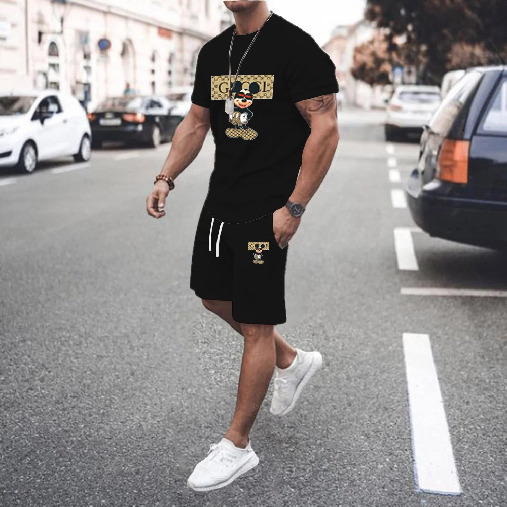 2024 Summer Mens set Explosive Super Casual Fashion Sportswear 3d Digital Printed Shortsleeved Tshirt Suit 240419