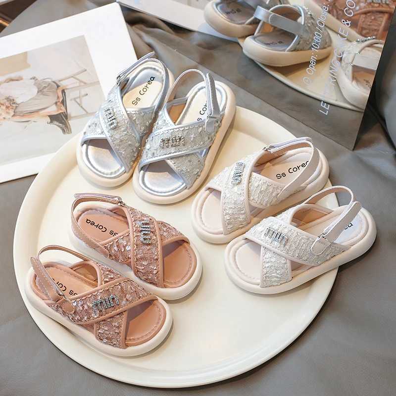 Sandals Children Fashion Casual Summer Soft-soled Non-slip Sequin Beach Sandals Girls Roman Kid Sandles Breathable Slippers for Girls Y241129QZ85 z250