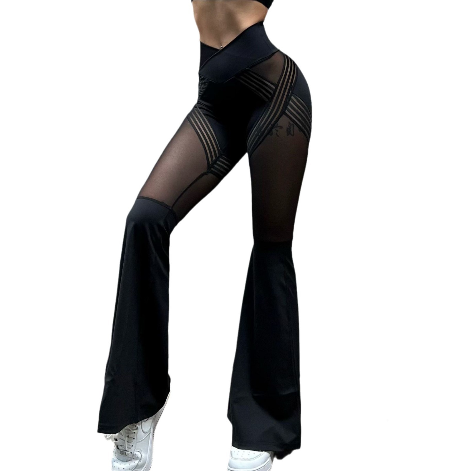 Spicy Girl Sexy Mesh Spliced Loudspeaked Pants Women's Fitness Yoga Dance High Waist Leisure Slimming