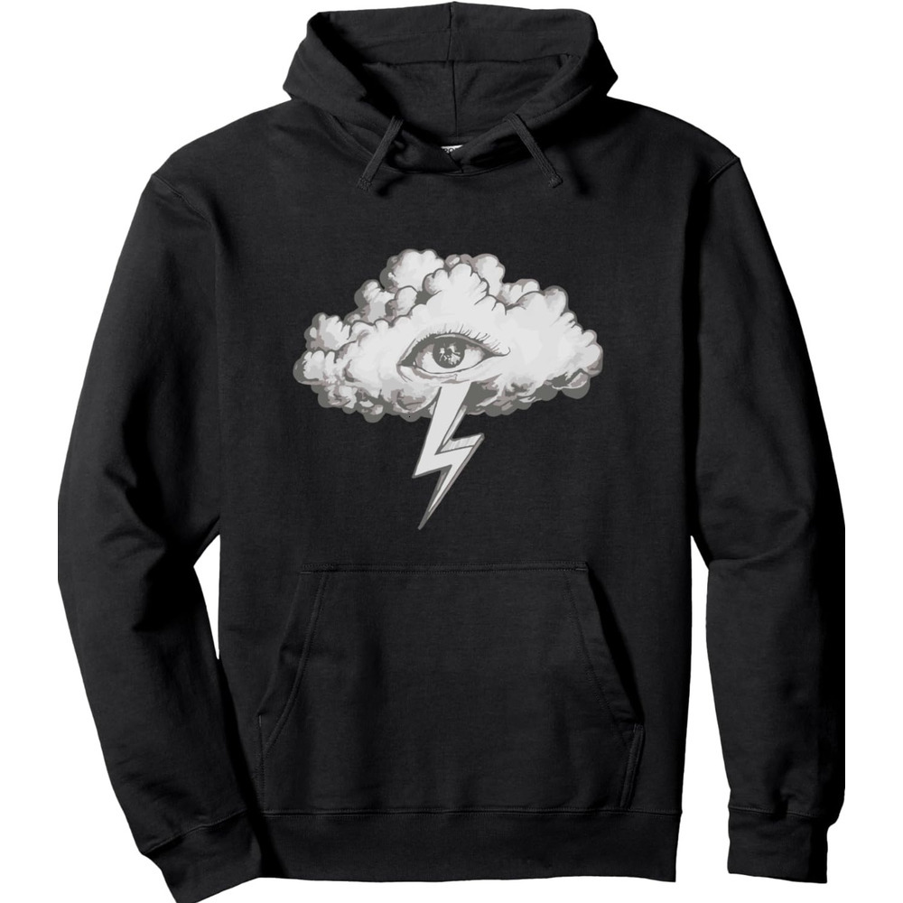 Hoodie for Mens Womens Black and White Drawing of cloud with Lightning Design Pullover Hoodie Graphic Hoodies sweatshirt Fashionable and cute