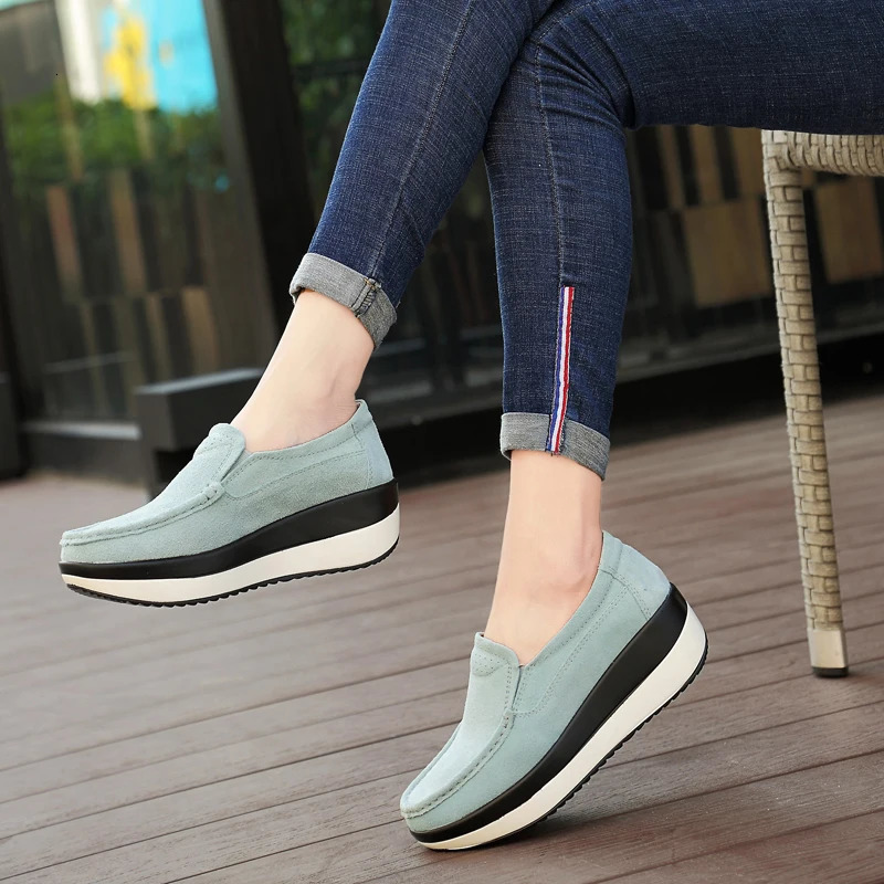 Women Flat Platform Loafers Ladies Elegant Suede Leather Moccasins Shoes Woman Slip On Moccasin Womens Blue Casual 241126