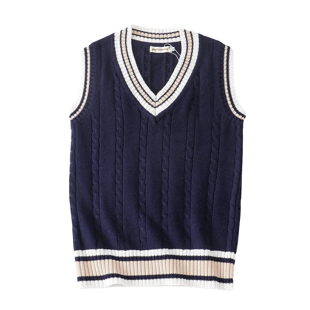 Sweater Vest Men Thicken Vneck Sleeveless Knitted Sweaters Vests Striped Retro Preppystyle Simple Chic Loose Casual Allmatch 241129