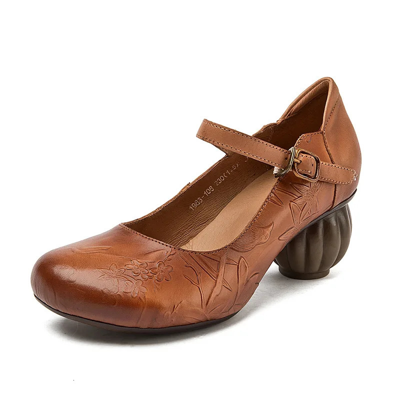 Retro Nostalgic Style Cowhide Womens Shoes All Genuine Leather Pumps 241126