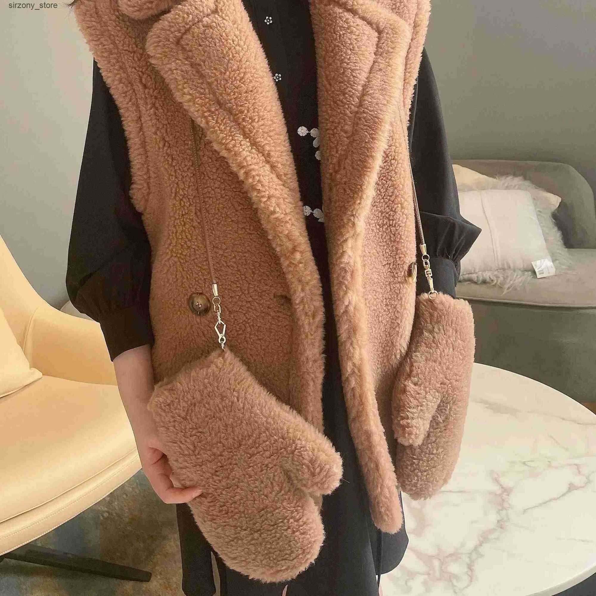 Mittens MAX Teddy Bear Gloves with Detached Rope Women 2023 Fashion Warm Wool Wholesale Sheep Fur Mittens J241130