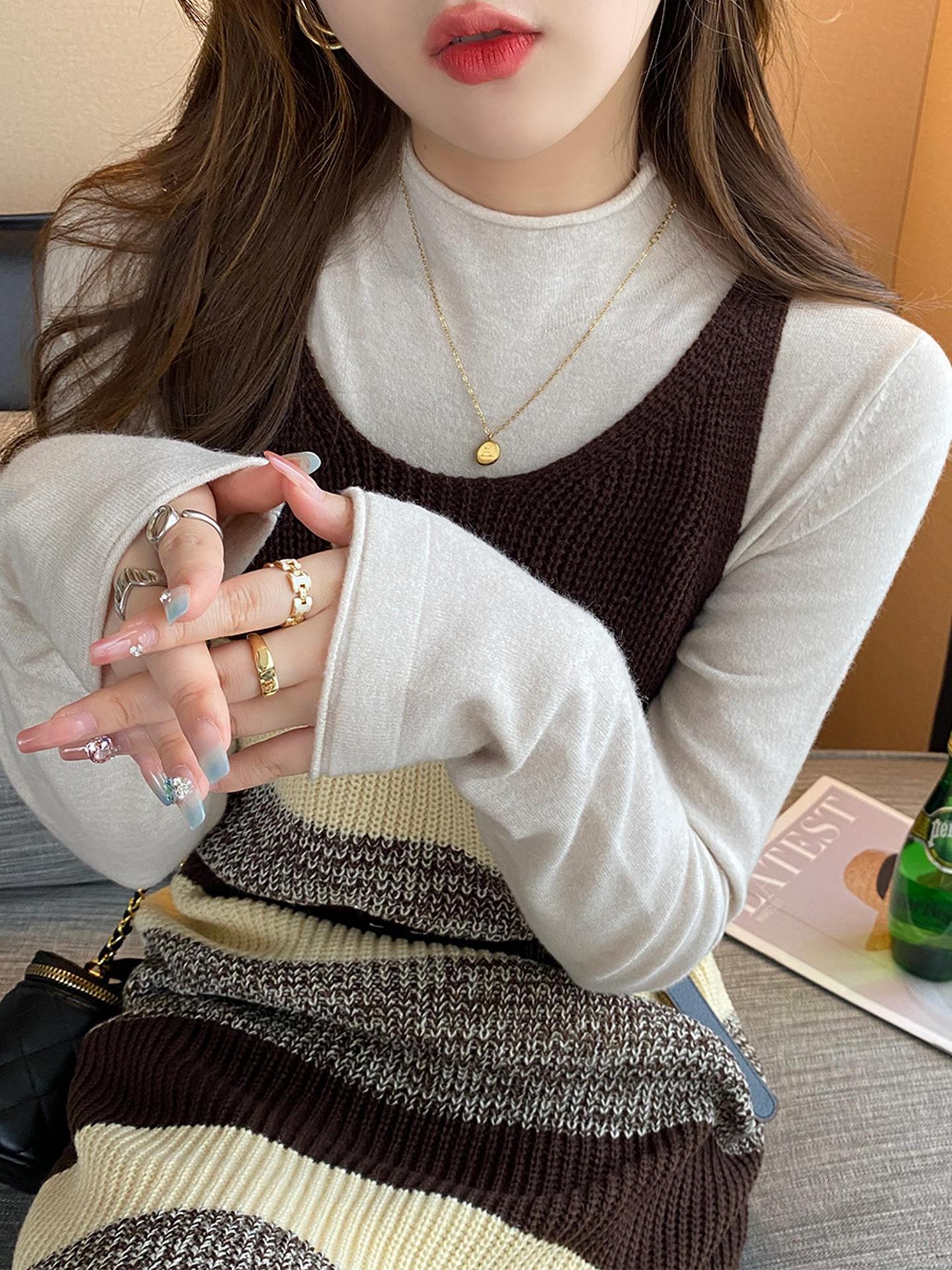 New Inner Bottom Women's Winter Knitted Top Cashmere Semi Designer High Collar Sweater Warm Hoodie